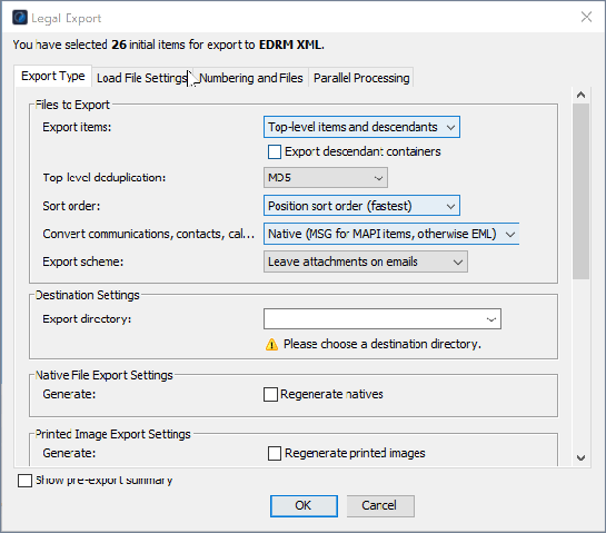 Export a legal load file